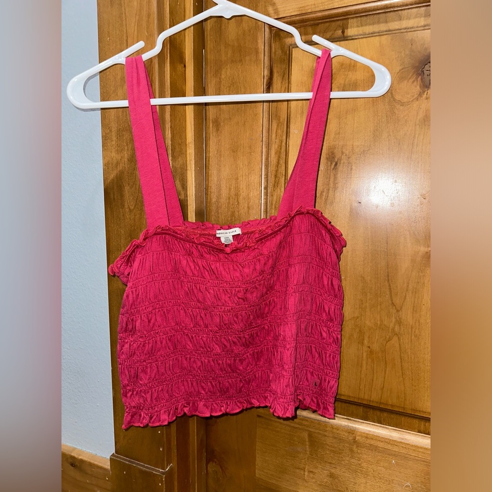 american eagle pink rouched crop top